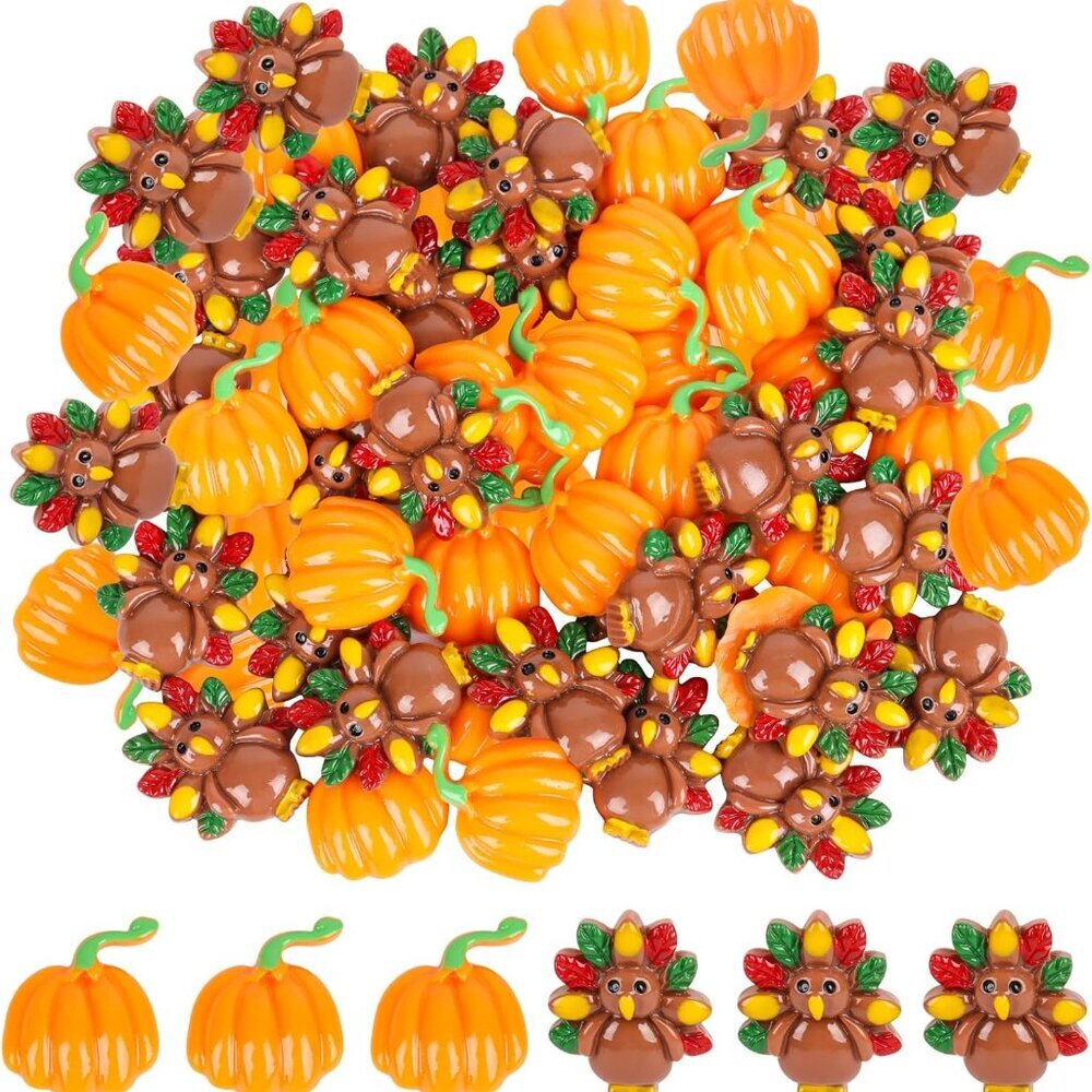 Thankgiving Resin Flatback Charms,50pcs Pumpkin Turkey Slime Embellishment Resin